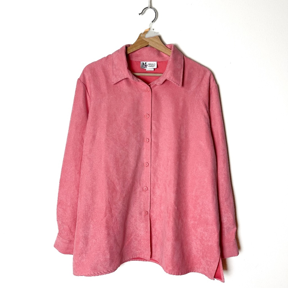 Pink Button Up Suede Shirt